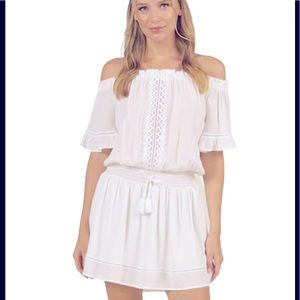OCEAN DRIVE - White Crochet off the Shoulder Dress. Size M
